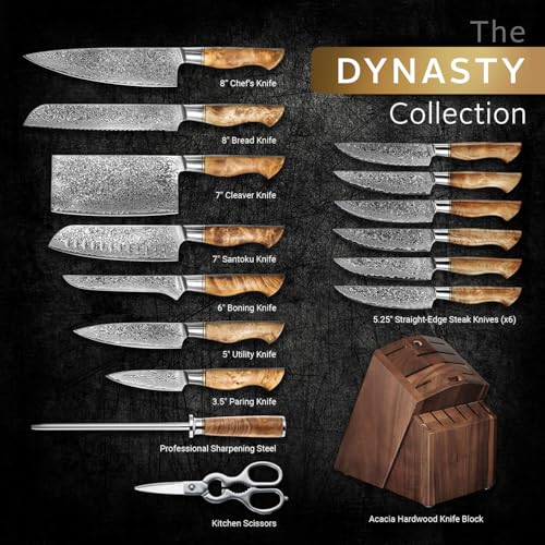 SENKEN 16 Piece Damascus Knife block Set (16 Count)