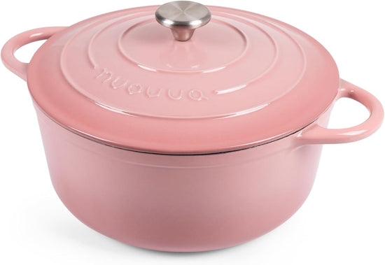Nuovva Enamelled Cast Iron Dutch Oven Pot with Lid 6.4 Quart Non Stick Casserole Pot – Heavy Duty & Oven Safe up to 500° F for Bread Baking, Braising, Stews, Roasting – 28cm Pink - Nestoria