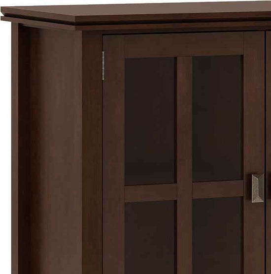 SIMPLIHOME Artisan SOLID WOOD 66 Inch Wide Contemporary Wide 4 Door Storage Cabinet in Russet Brown, For the Living Room, Entryway and Family Room