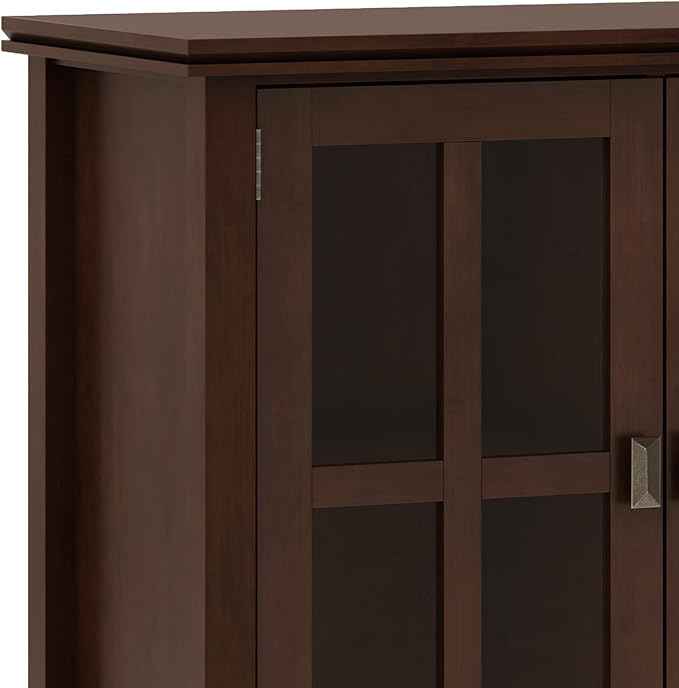 SIMPLIHOME Artisan SOLID WOOD 66 Inch Wide Contemporary Wide 4 Door Storage Cabinet in Russet Brown, For the Living Room, Entryway and Family Room