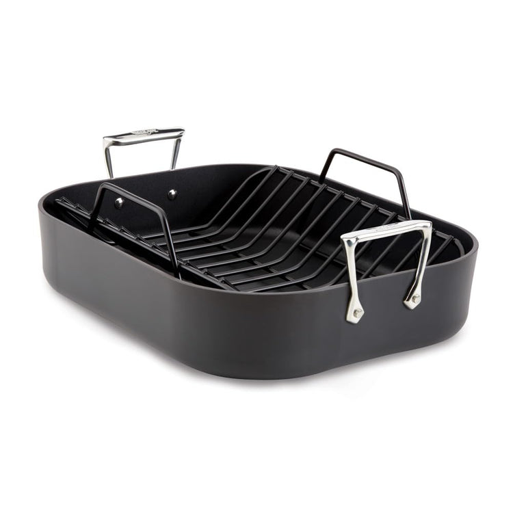 HA1 Hard Anodized Nonstick Roaster and Nonstick Rack 13x16 Inch Oven Broiler Safe 500F Roaster Pan