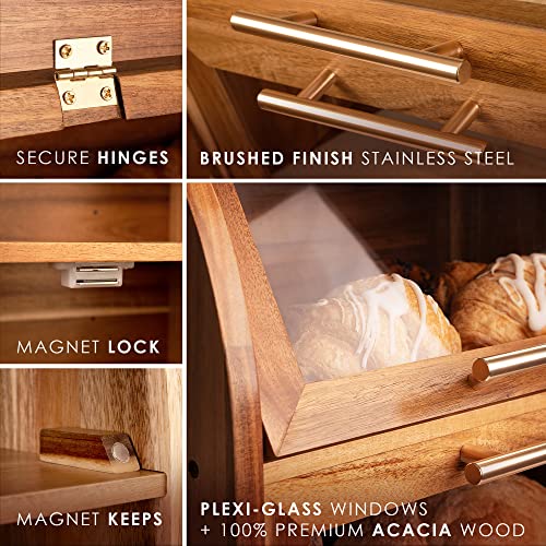 Arise Acacia Wooden Bread Box for Kitchen Countertop (Umber)