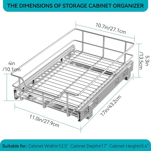 Pull Out Cabinet Organizer 11" W X 17" D (1 Tier - Chrome-Plated / 11" W X 17" D)