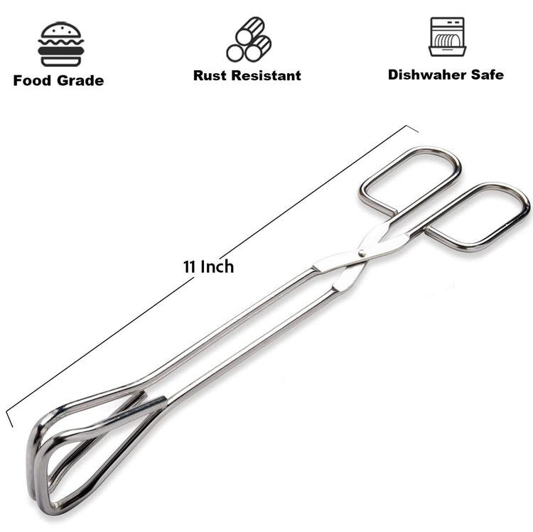 11" Heavy Duty Stainless Steel Kitchen Scissor Tongs with Comfortable Ergonomic Grip