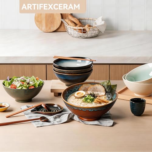 8 Inch Ceramic Ramen Bowl Set of 2 (Verdigris Green)