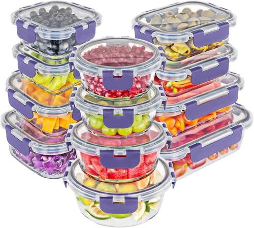 Premium Borosilicate Glass Food Storage Containers with lids Set (Purple)