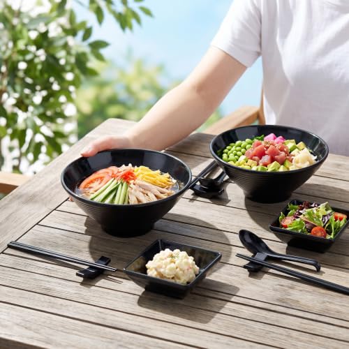 Unbreakable Melamine Ramen Bowl Set （2 piece set） (Black / Set-2)