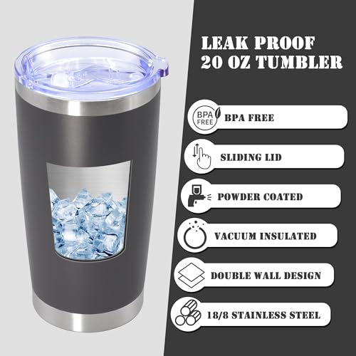 20 oz Tumbler Insulated Tumblers Stainless Steel Coffee Mug (Gray)