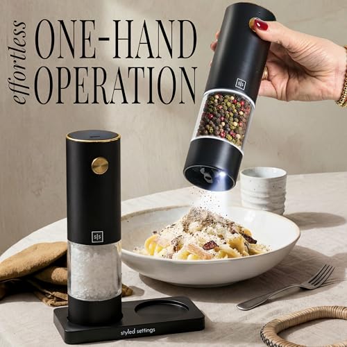 Electric Salt and Pepper Grinder Set Rechargeable (Black)