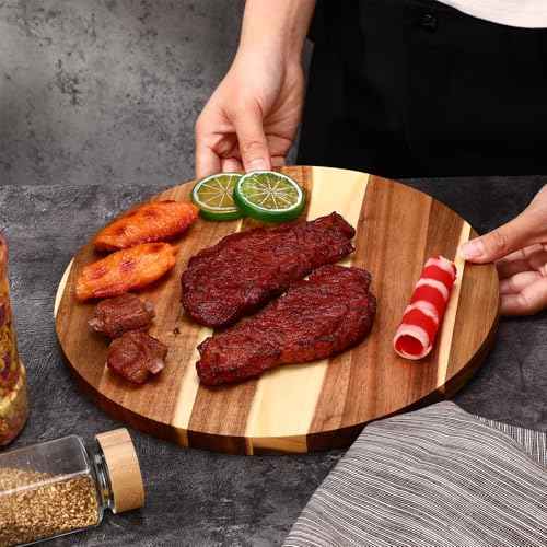 10 Pack 12" Acacia Wooden Round Cutting Boards Bulk 0.6 Inch Thick Round Charcuterie Board Smooth Surface Multipurpose Chopping Serving Tray for Pizza Fruit Vegetables Bread (10 Count)