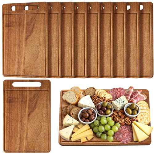 10 Pcs Bulk Wood Cutting Board with Handle 12 x 7.8 Inch Acacia Wooden Kitchen Serving Chopping Boards for Pizza (10 Count)