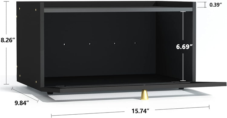 Black Bread Box for Kitchen Countertop-Large Modern bamboo Bread box with Window Bread Storage Container