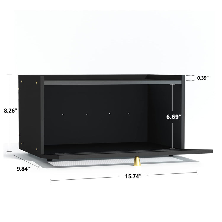 Black Bread Box for Kitchen Countertop