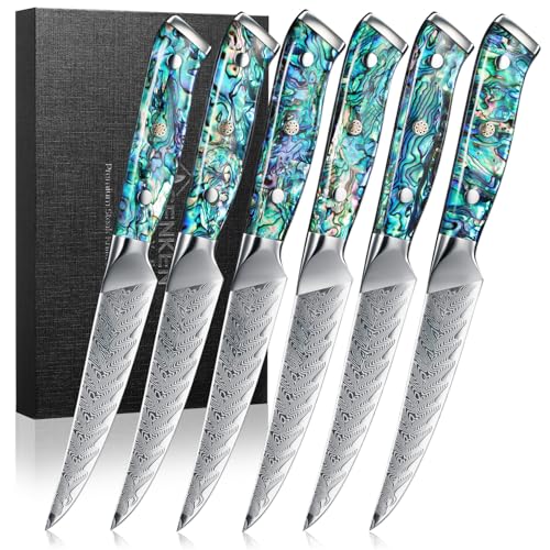 SENKEN 6 Piece Damascus Steak Knife Set (6 Count)