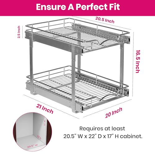 2-Tier Pull-Out Cabinet Organizer for Kitchen, 20" W x 21”D x 16.5" H (20 Inch / Two Tier)