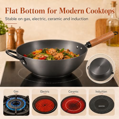 12.6 Inch Carbon Steel Wok with Lid (12.60 inch)