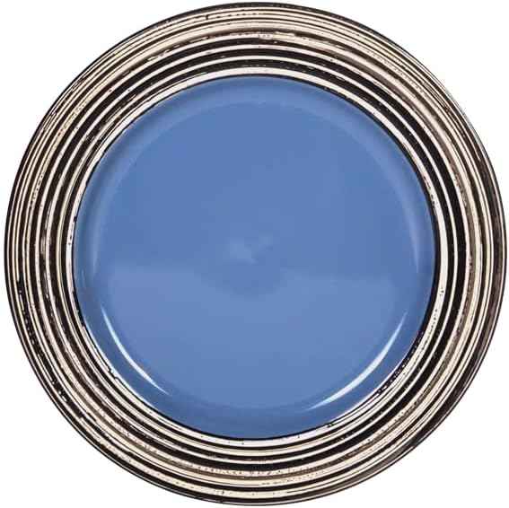 16 Piece Dinnerware Set, Ceramic Plates and Bowls Sets for 4, Microwave and Dishwasher Safe, Handcrafted Tree Bark Series Dish Set, Blue