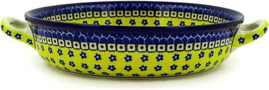 Polmedia Polish Pottery Round Baker with Handles 10-inch - Sunburst Daisies Pattern Handmade in Boleslawiec Poland by Ceramika Artystyczna + Certificate of Authenticity