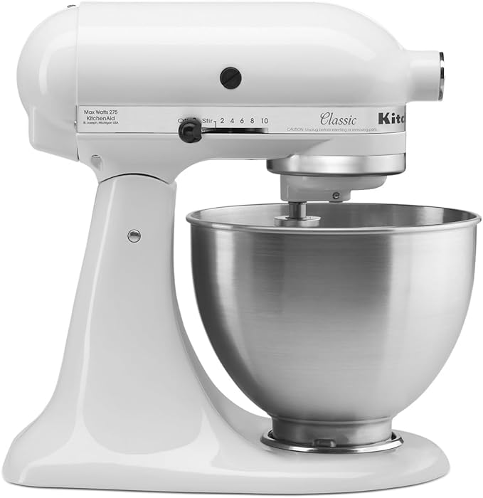 KitchenAid Classic Series 4.5 Quart Tilt-Head Stand Mixer K45SS, White & 7-Speed Mixer-KHM7210 Hand Mixer, White