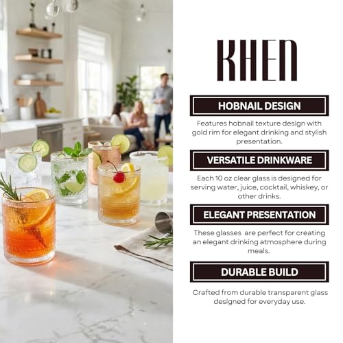 Gold Rim Hobnail Highball Glasses Set of 6 (6 Count)