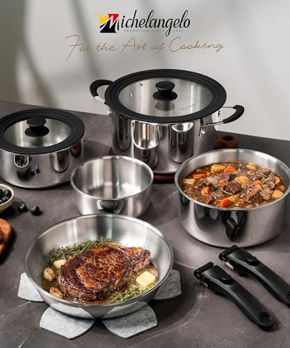 14pcs Tri Ply Stainless Steel Cookware Set with Detachable Handles