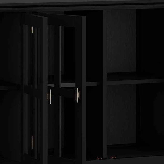 SIMPLIHOME Artisan SOLID WOOD 66 Inch Wide Contemporary Wide 4 Door Storage Cabinet in Black, For the Living Room, Entryway and Family Room