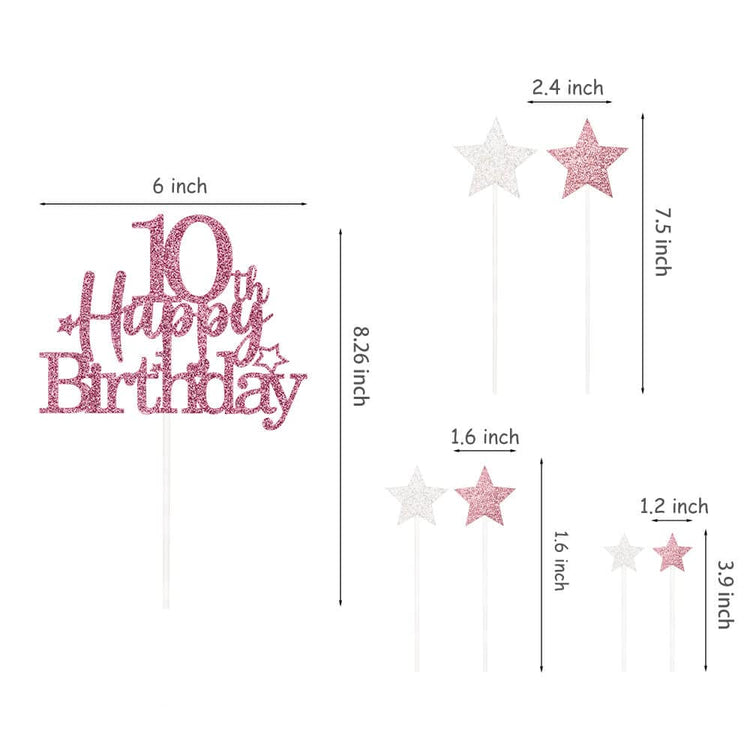 Rose Gold 10th Birthday Cake Topper (7 Count)