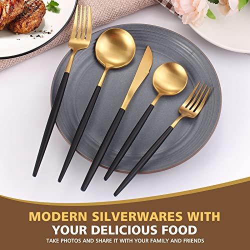 20pc Matte Black Gold Silverware Set for 4