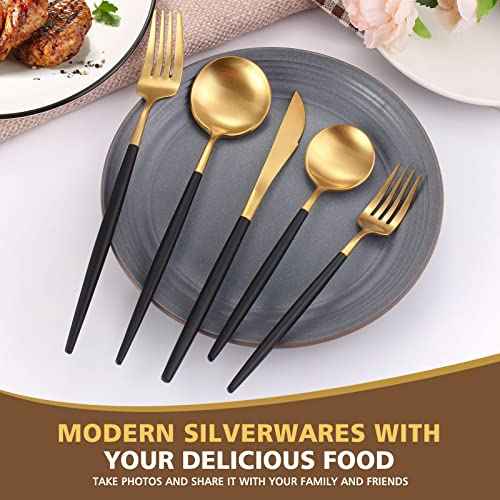 Matte Black Gold Silverware Set