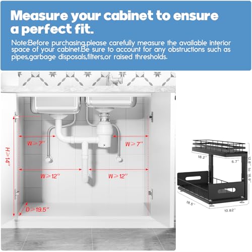 Under Sink Organizer Upgrade To Professional Rails (Black / 2 Pack-18.5"Dx12.8"-16.9"H)