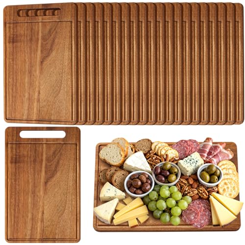 30 Pcs Bulk Wood Cutting Board with Handle 12 x 7.8 Inch Acacia Bamboo Wooden Kitchen Serving Chopping Boards for Pizza (30 Count)