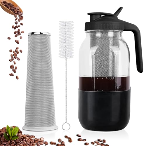 Cold Brew Coffee Maker (Black with Long Silicone Sleeve / 64 Ounces)