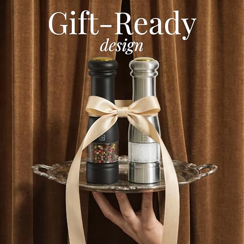 Electric Salt and Pepper Grinder Set (Black & Silver)