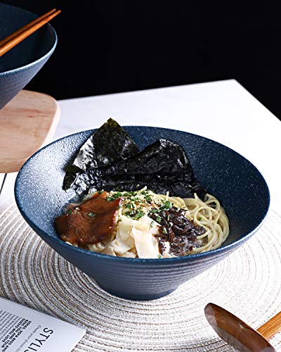 Ceramic Japanese Ramen Bowl Set (9 Inch / Navy)