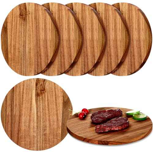 6 Pack 12" Acacia Wooden Round Cutting Boards Bulk 0.6 Inch Thick Round Charcuterie Board Smooth Surface Multipurpose Chopping Serving Tray for Pizza Fruit Vegetables Bread (6 Count)