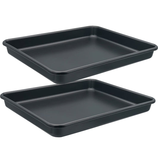 Small Cookie Sheets 11X9 Inch 2Pcs Mini Baking Pan Toaster Oven Tray Nonstick Thicken Brushed Carbon Steel Magnetic No Warp 1 to 2 Person Bakeware By HYTK (2 Count)