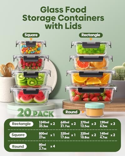 40 PCS Glass Food Storage Containers with Lids (40 PCS)