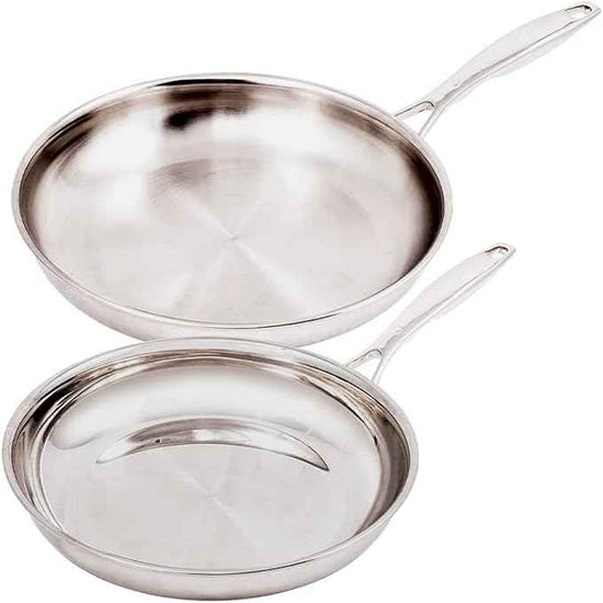 Swiss Diamond Premium Clad 5-Ply Stainless Steel 2 Piece Frying Pan Set with Satin Exterior Finish, Induction Compatible Stainless Steel Skillet Set - Oven and Dishwasher Safe