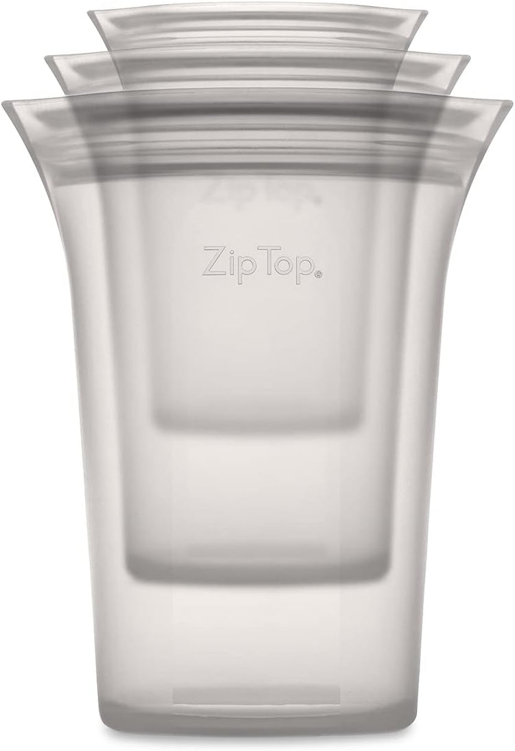 Zip Top Reusable Food Storage Bags | 3 Cup Set [Gray] | Silicone Meal Prep Container | Microwave, Dishwasher and Freezer Safe | Made in the USA