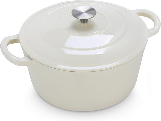 LIFERUN 6 Qt Enameled Cast Iron Dutch Oven Pot with Lid，Oven Safe up to 500° F, Non-Stick Dutch Oven with Dual Handles for Bread Baking, Fry Foods, Braising, Stews, Roasting (White) - Nestoria