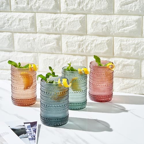 Hobnail Beaded Highball Drinking Tumbler Glasses