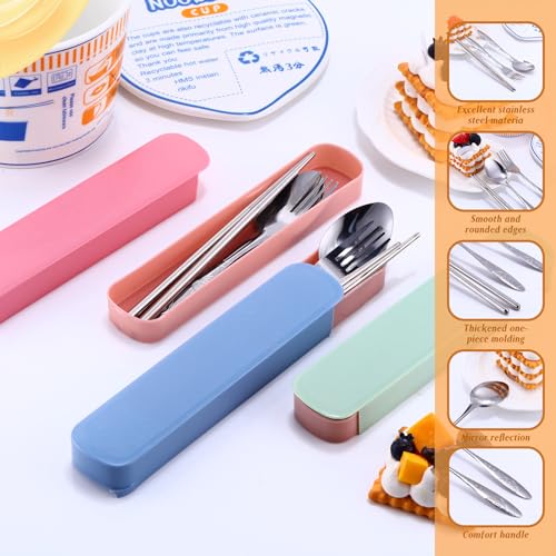 6 Pcs Japanese Ramen Bowl Set Includes 3 Pcs Instant Noodle Bowl with Lid Microwave Ramen Noodles Cup Holder 3 Pcs Silverware Set Flatware Sets for Home Office College Dorm Room (39 oz)