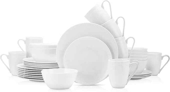 Stone lain Bone China Pinpoint Embossed 32 Piece Dinnerware Set, White