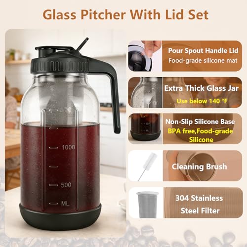 Cold Brew Coffee Maker (Black with Short Silicone Sleeve / 64 Ounces)