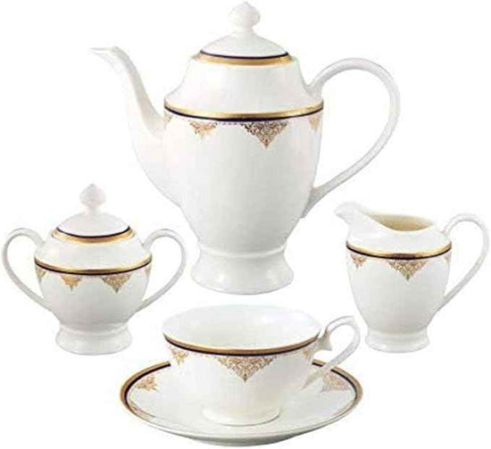 Lorren Home Trends La Luna Collection Bone China 57-Piece 24K Gold Dinnerware Set, Blue, Service for 8