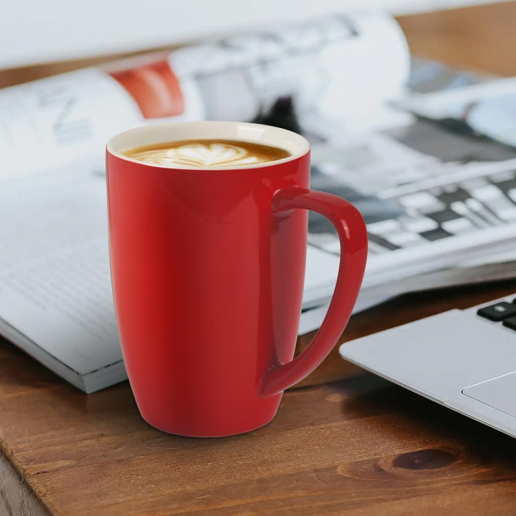 homEdge Porcelain Mug Set, 16 Ounces Cup for Tea, Latte, Mocha, Hot Chocolate, Set of 6, Red