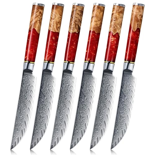SENKEN Damascus Steak Knife Set (6 Count)