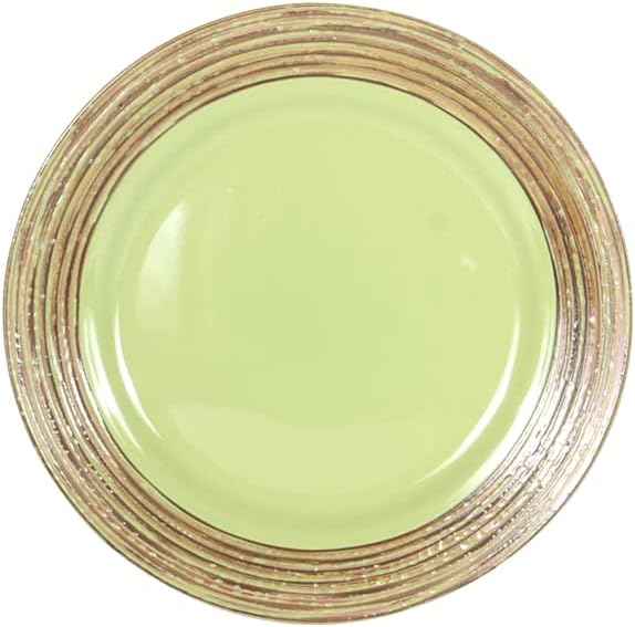 16 Piece Dinnerware Set, Ceramic Plates and Bowls Sets for 4, Microwave and Dishwasher Safe, Handcrafted Tree Bark Series Dish Set, Oak Forest/Dark Green