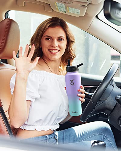 32 oz Water Bottle Insulated Fits in Any Car Cup Holder with 2 Lids (32 Ounces / Cotton Candy)