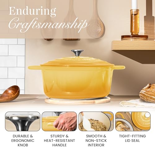 Enamelled Cast Iron Dutch Oven Pot with Lid 6.4 Quart Non Stick Casserole Pot